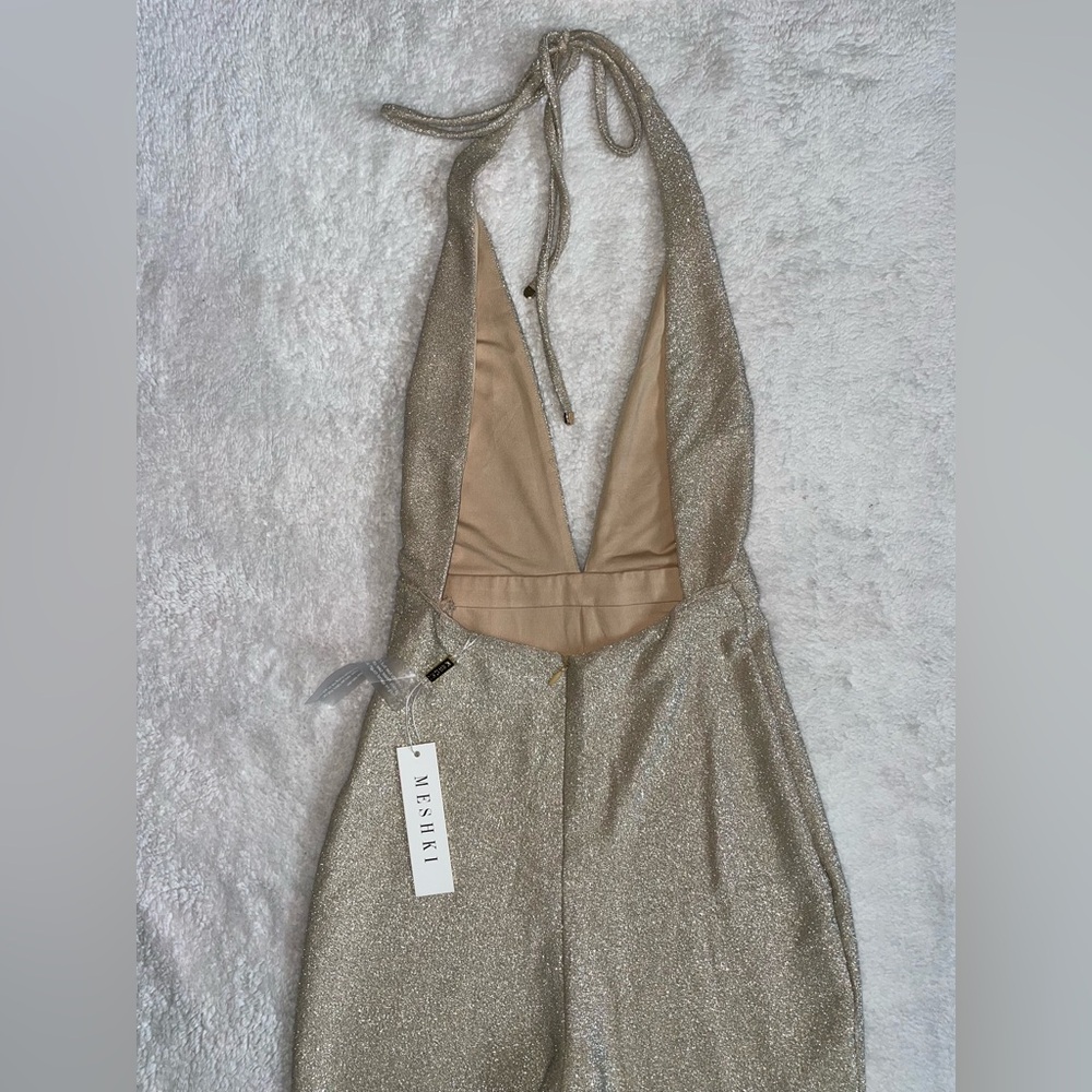 Meshki Backless Halter Gold Jumpsuit size M - Picture 8 of 9